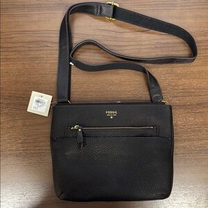 Fossil Tessa Black Leather Crossbody NWT